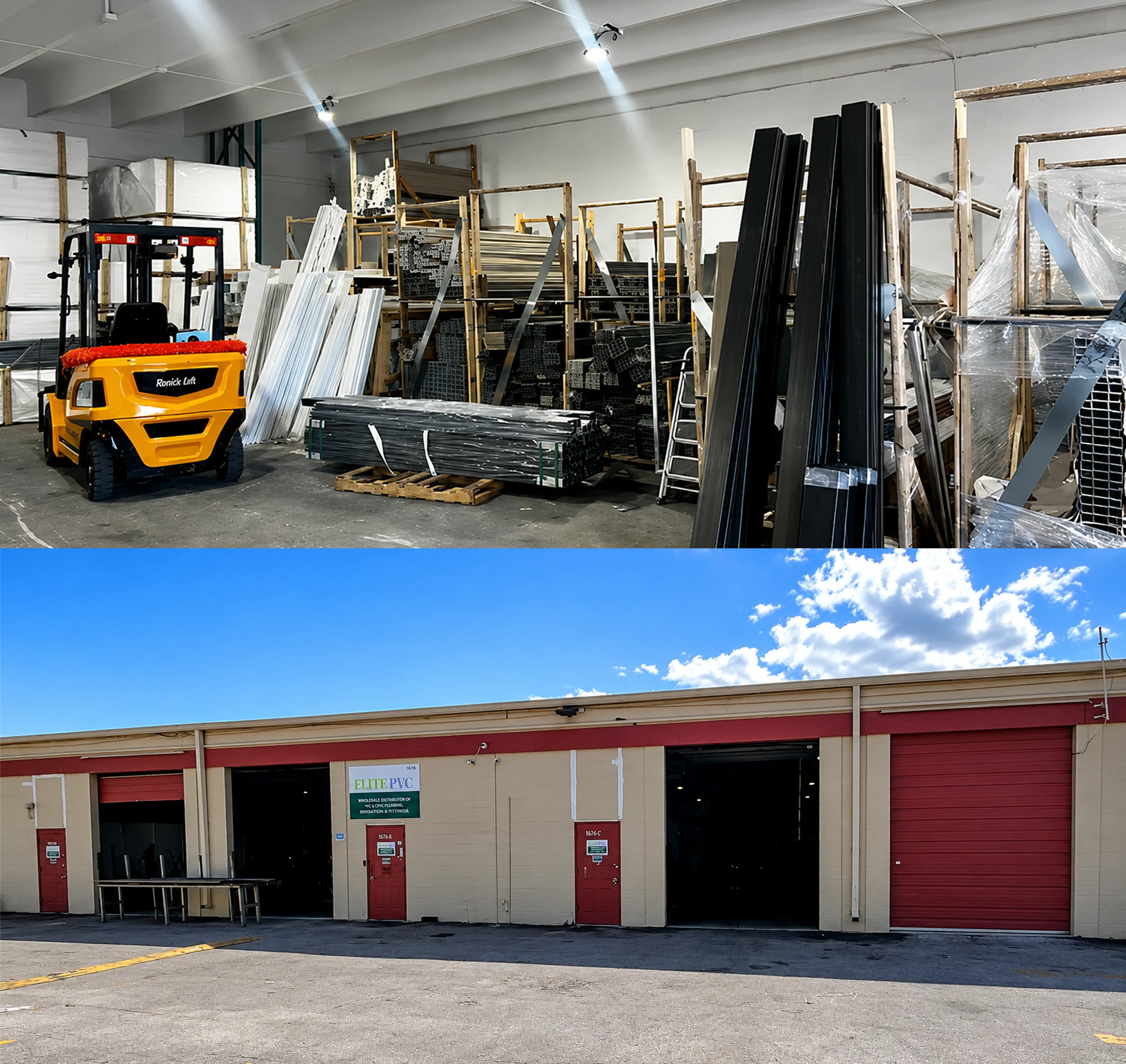 Elite PVC wholesale distribution warehouse and PVC fencing inventory in Southeast Florida